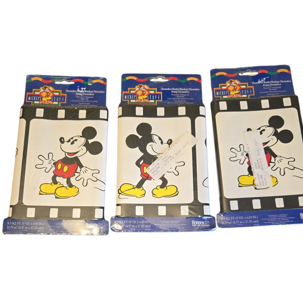 Vintage Disney Mickey's Stuff Wall Border Lot of 3 Mickey Mouse 8.5 Sq Ft Sealed